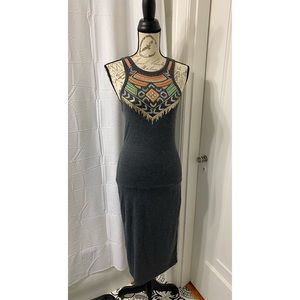 Colorful Beaded Design Dark Grey Midi Tank Dress